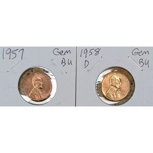 1957 & 1958-D Lincoln Wheat Penny Lot – Gem BU, Final Wheat Years